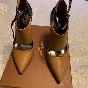 Coach women’s shoes-Black/Natural Ankle strap heels. Brand new. Very chic/classy